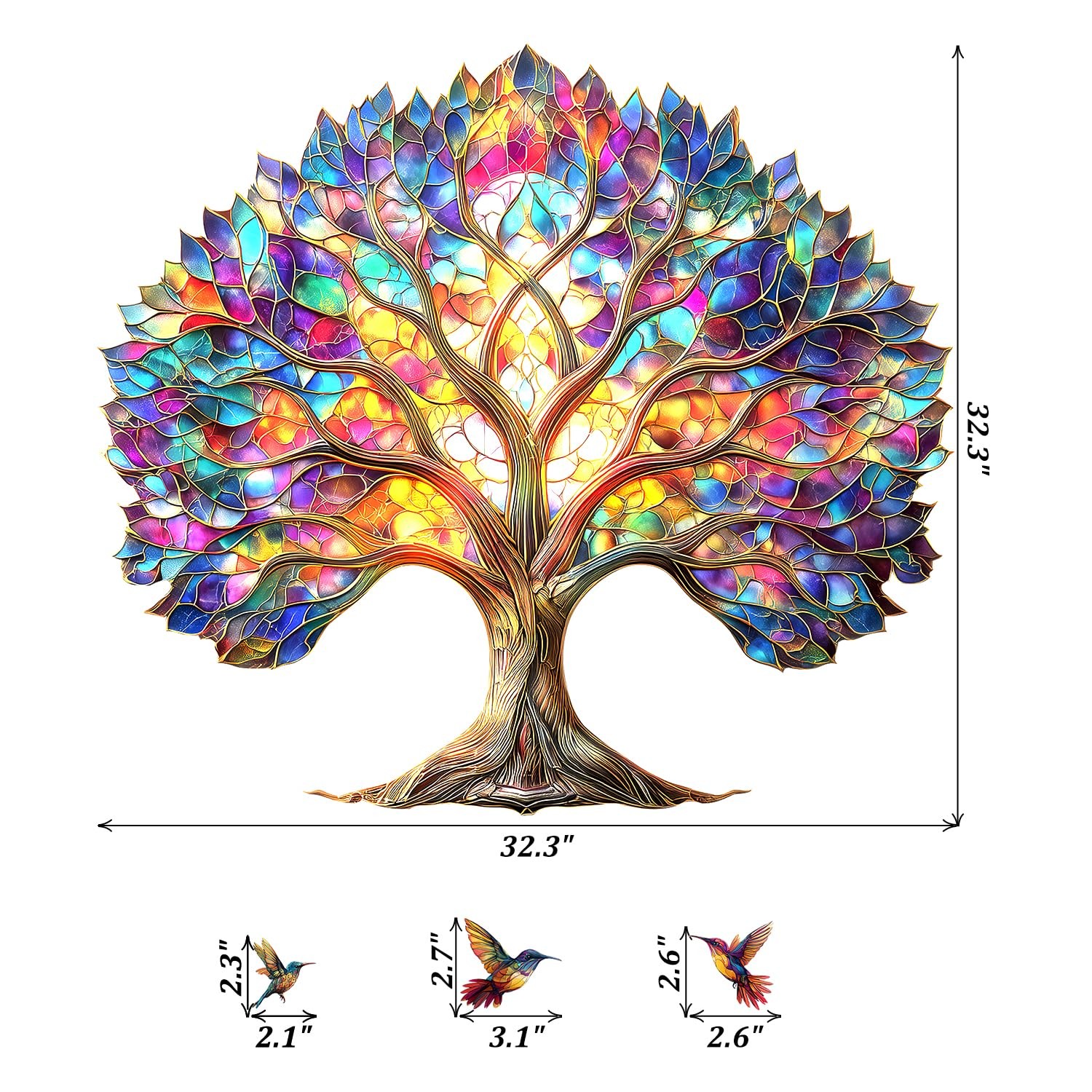 Vibrant Tree of Life Wall Decals Peel and Stick,Stained Glass Leaves Wall Sti…