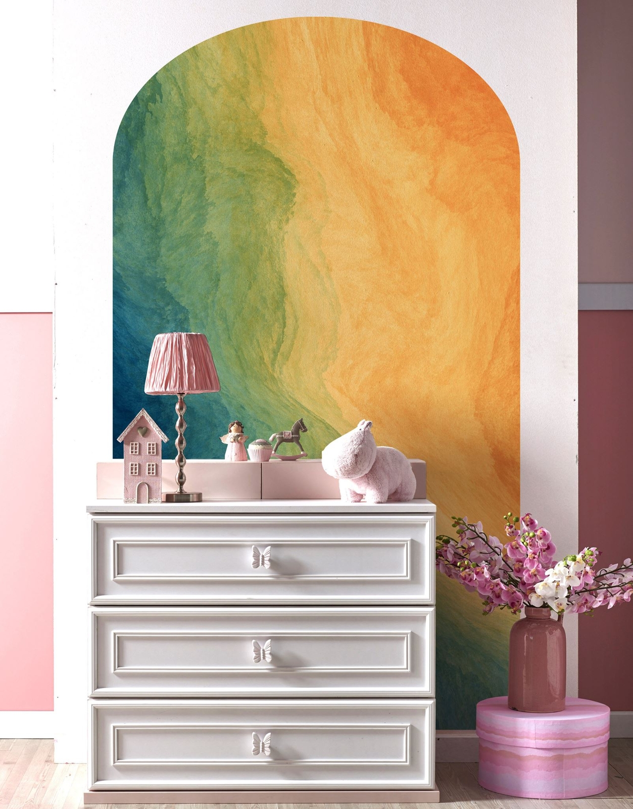 Arch Wall Decal. Colorful Liquid Fluid Watercolor Arch Peel and Stick Wall Decal