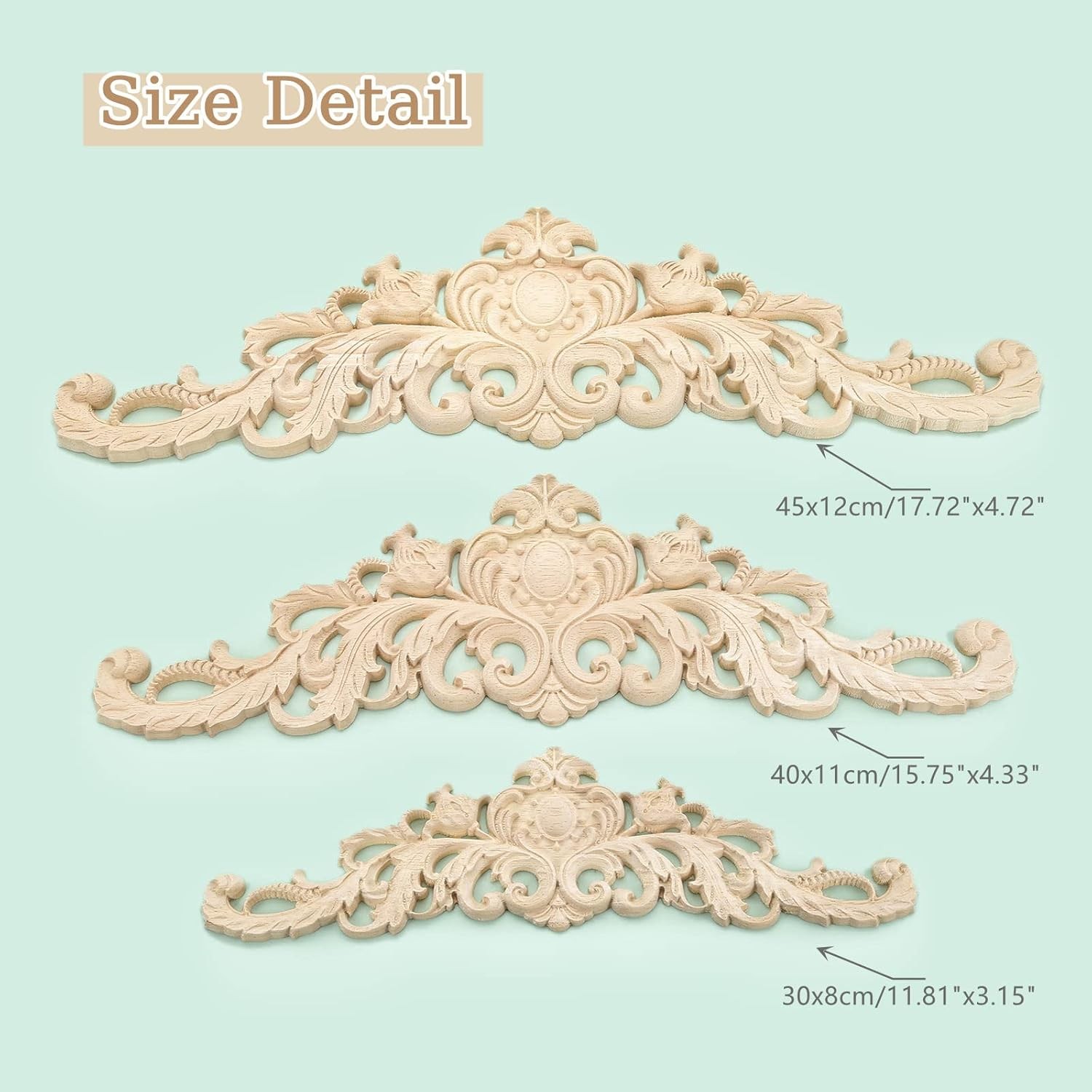 MUXSAM Long Wood Carved Appliques Onlays, 4-Pack 40x11cm/15.75×4.33, 4-pack