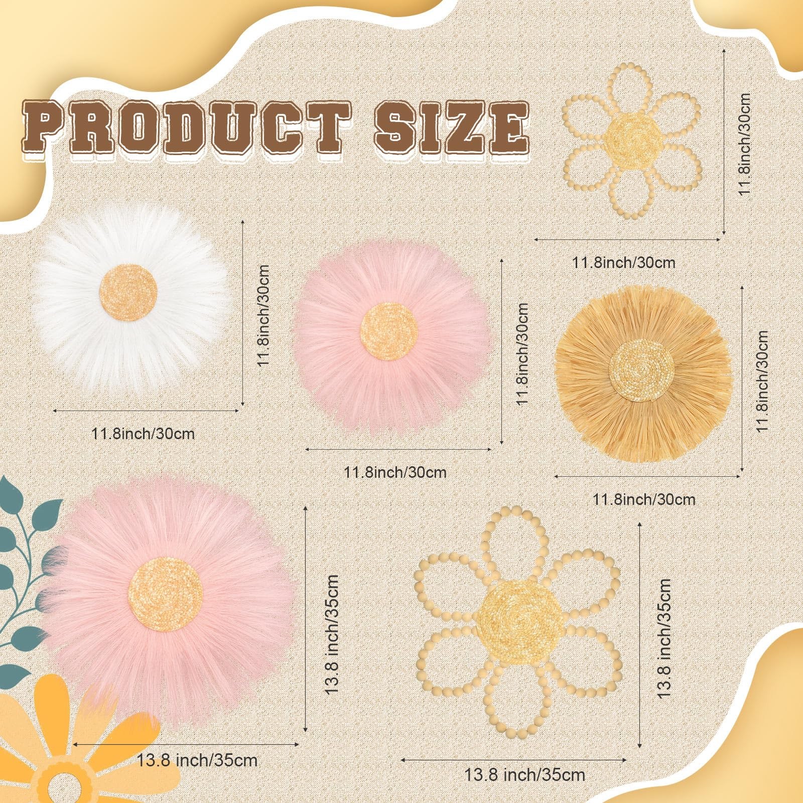 Soaoo 6 Pcs Boho Nursery Decor for Girl Daisy Flower Woven Macrame Wall Hangi…