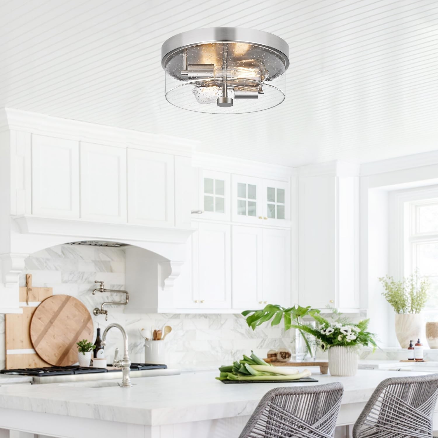 Flush Mount Ceiling Light Fixtures, 2-Light 12 Inch Brushed Nickel