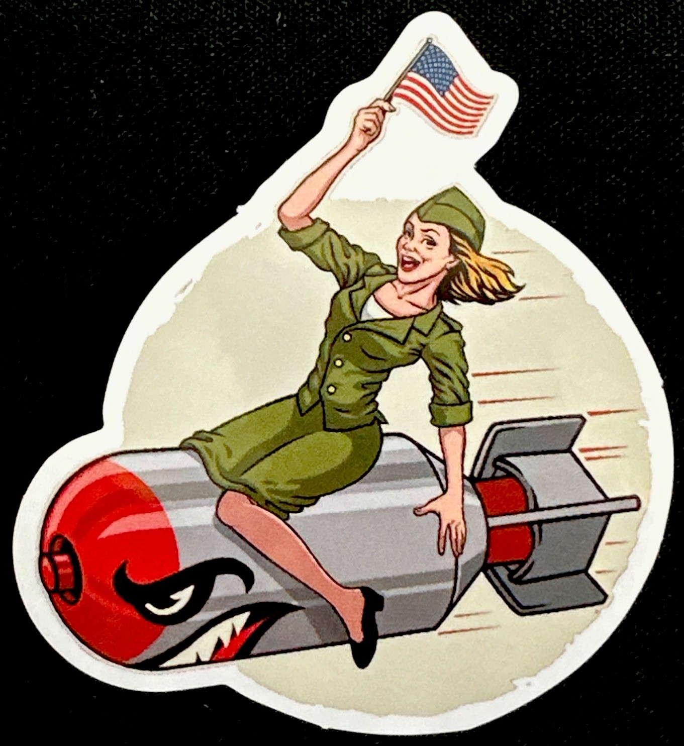 SEXY PINUP GIRL STICKER✨💋🦈💚🇺🇸💋✨2 3/4” x 2 1/2”✨GLOSSY✨CELEBRATE✨HAPPY✨💫