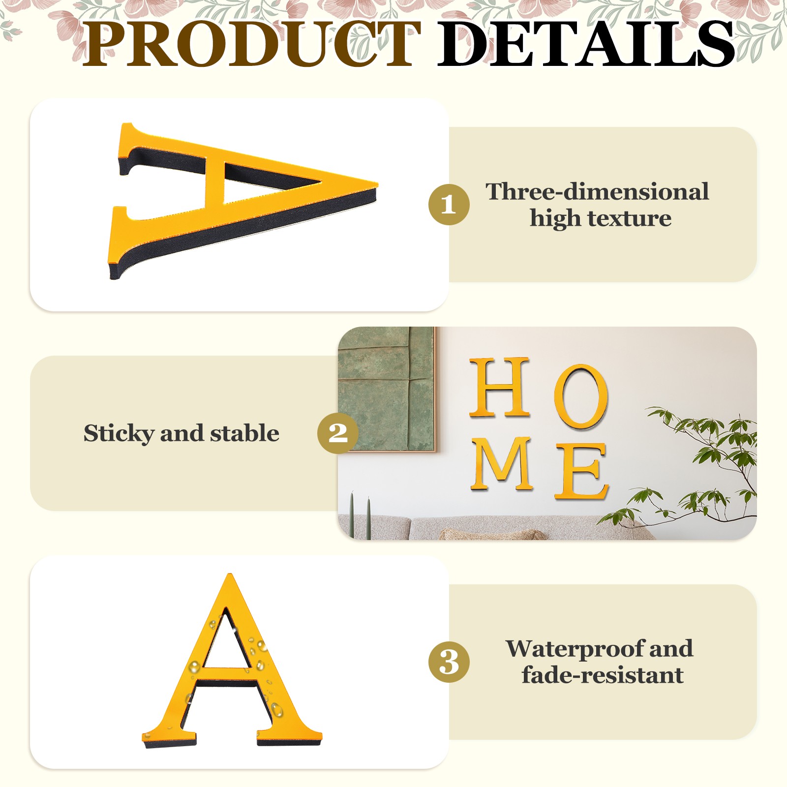 3D Sticker Mirror for Letter A Deep Gold 3.94 Inch