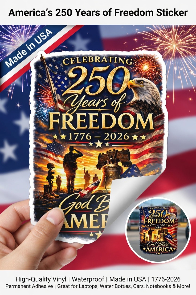 America's 250 Years of Freedom Sticker 1776-2026 God Bless America Patriotic