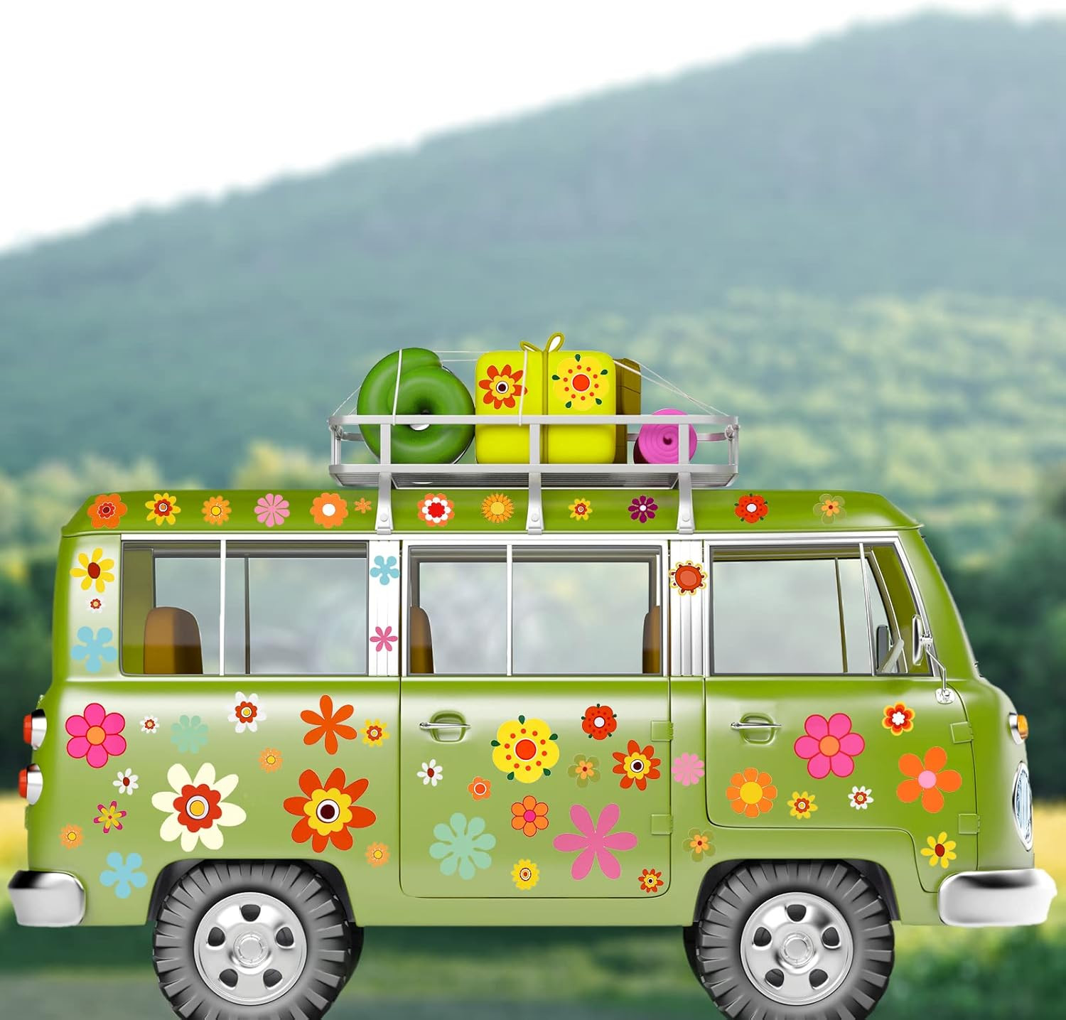 Daisy Stickers 135 Pcs Flower Car Decals 60'S Hippie Stickers Daisy Vinyl Retro