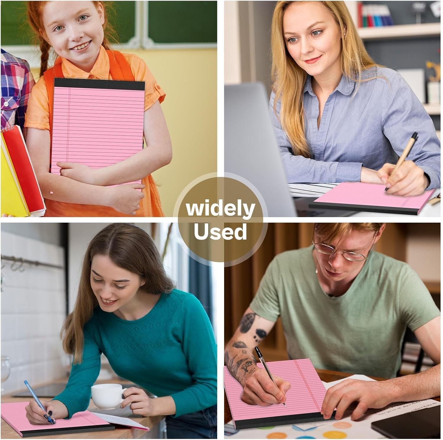 4 Pack Pink Legal Pads 8.5×11 Wide Ruled Notepads 30 Sheets Perforated Paper