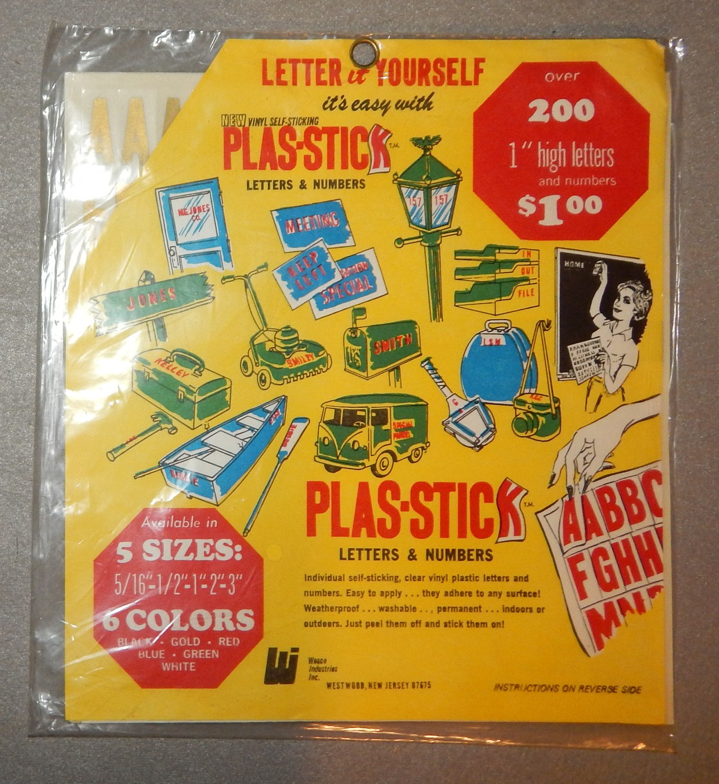 Vintage 1" PLAS-STICK Gold Letters & Numbers, 200+ pieces – new old stock