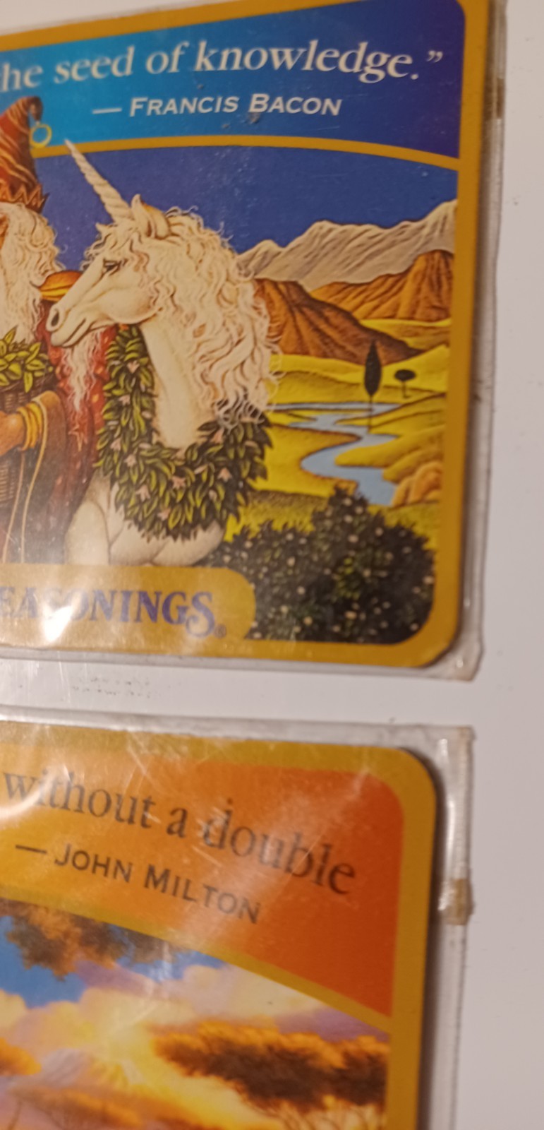 Lot Of 2 Vintage Celestial Seasonings Fridge Magnets,Wizard with Unicorn & Lion