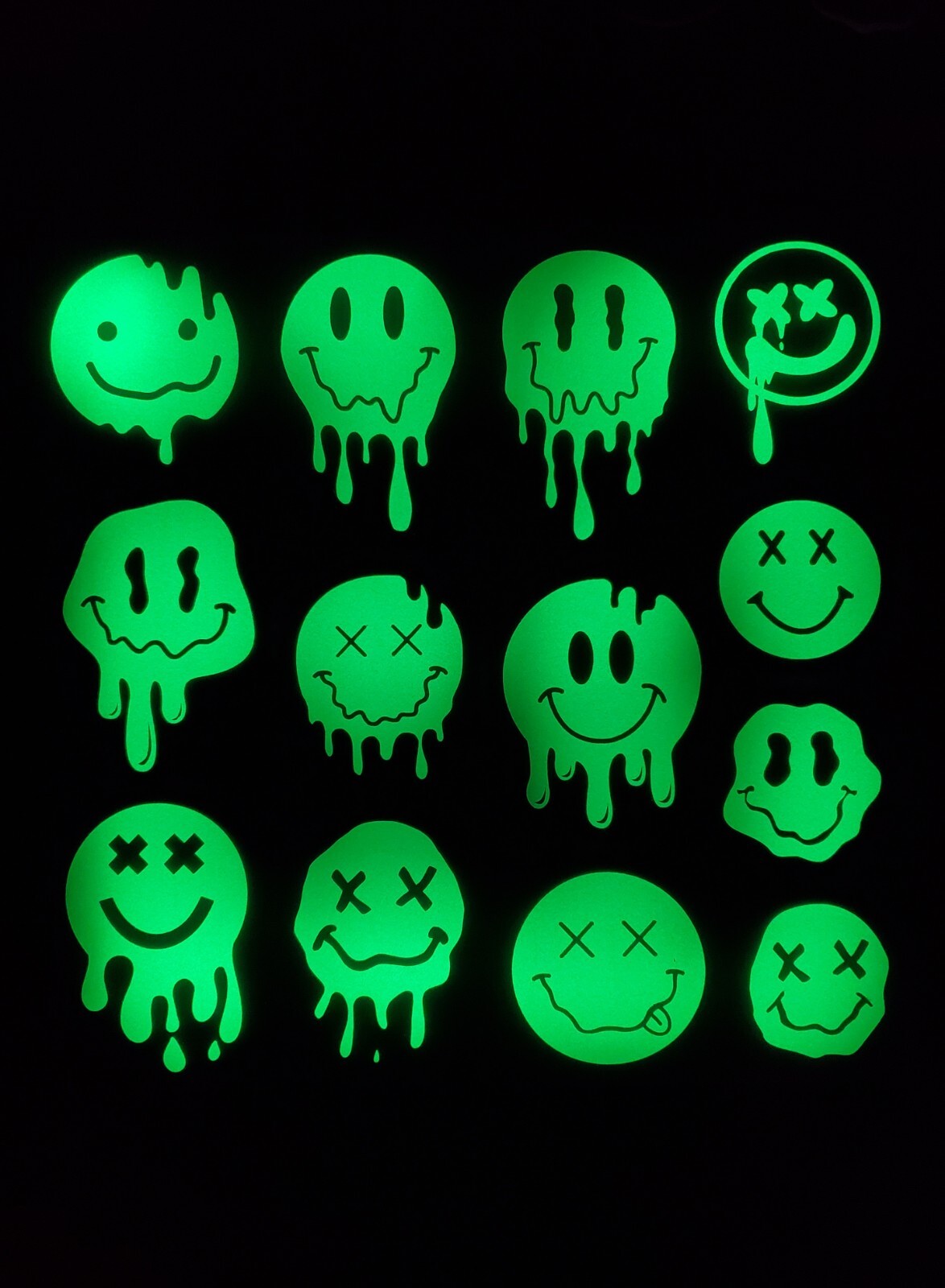 Glow In The Dark Vinyl Decal Smiley Face Drip Effect Lit Studio Decor Full Sheet