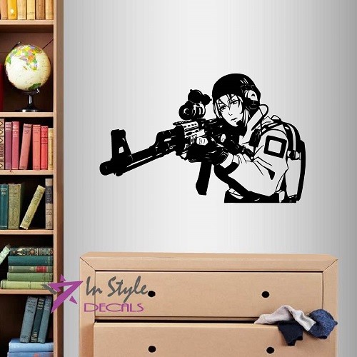 Vinyl Wall Decal Anime Manga Girl Aiming Gun Sniper Any Room Sticker Decor 1986