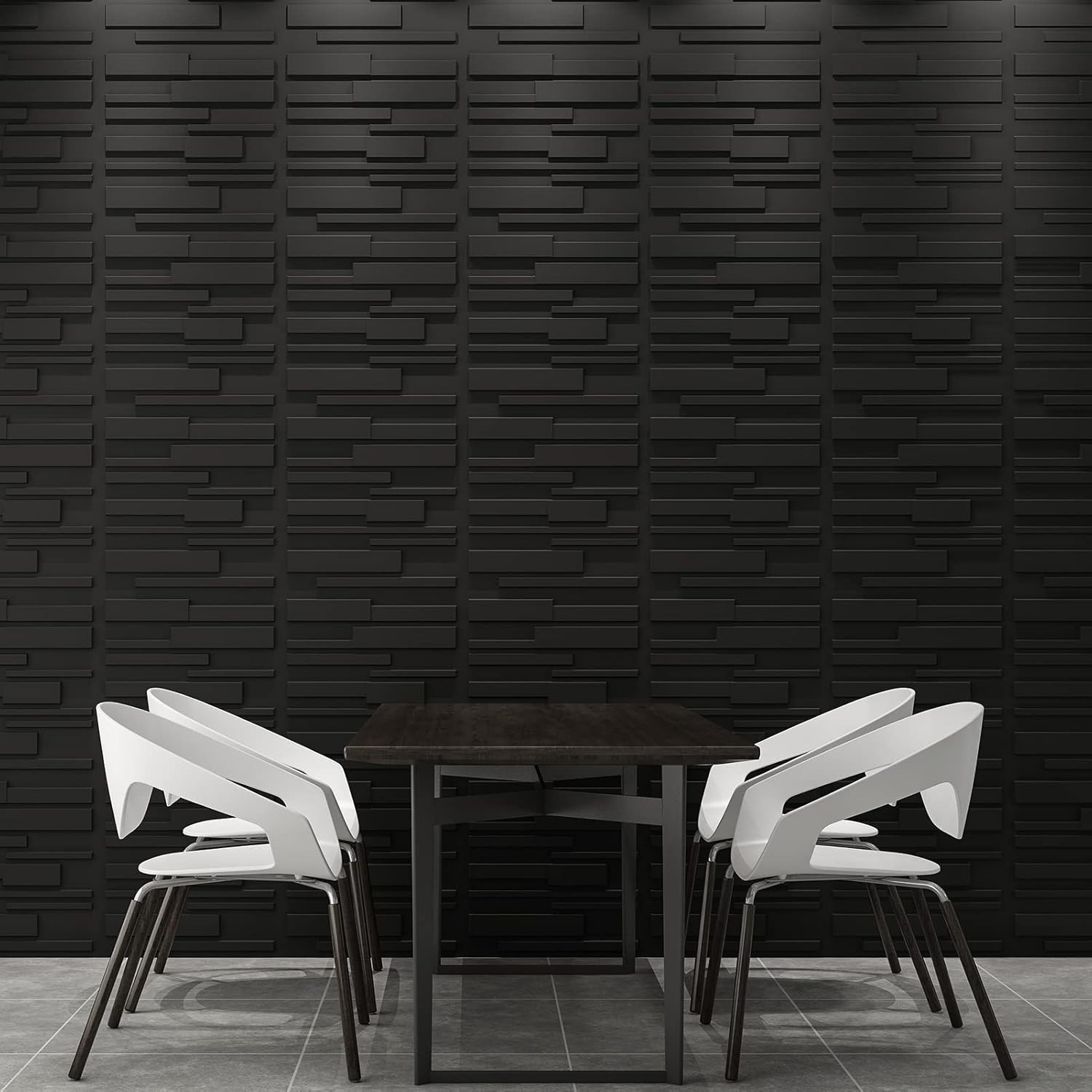 Pack of 12 3D PVC Wall Panels – Lightweight Black Rectangles