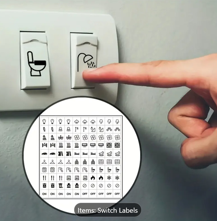 100pcs Light Switch Labels Icon Stickers Household Transparent Light Fan Heater