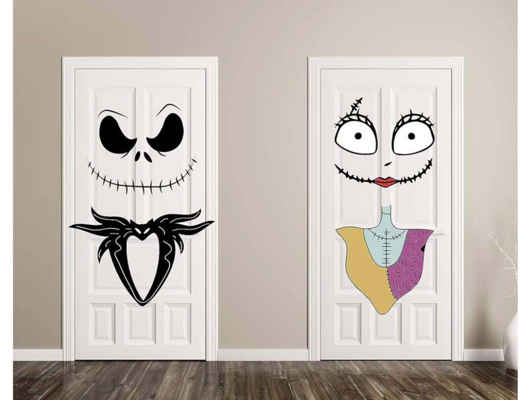 4 Sheets Halloween Door Stickers Decor Halloween Jack Skellington Door..LOWEST $
