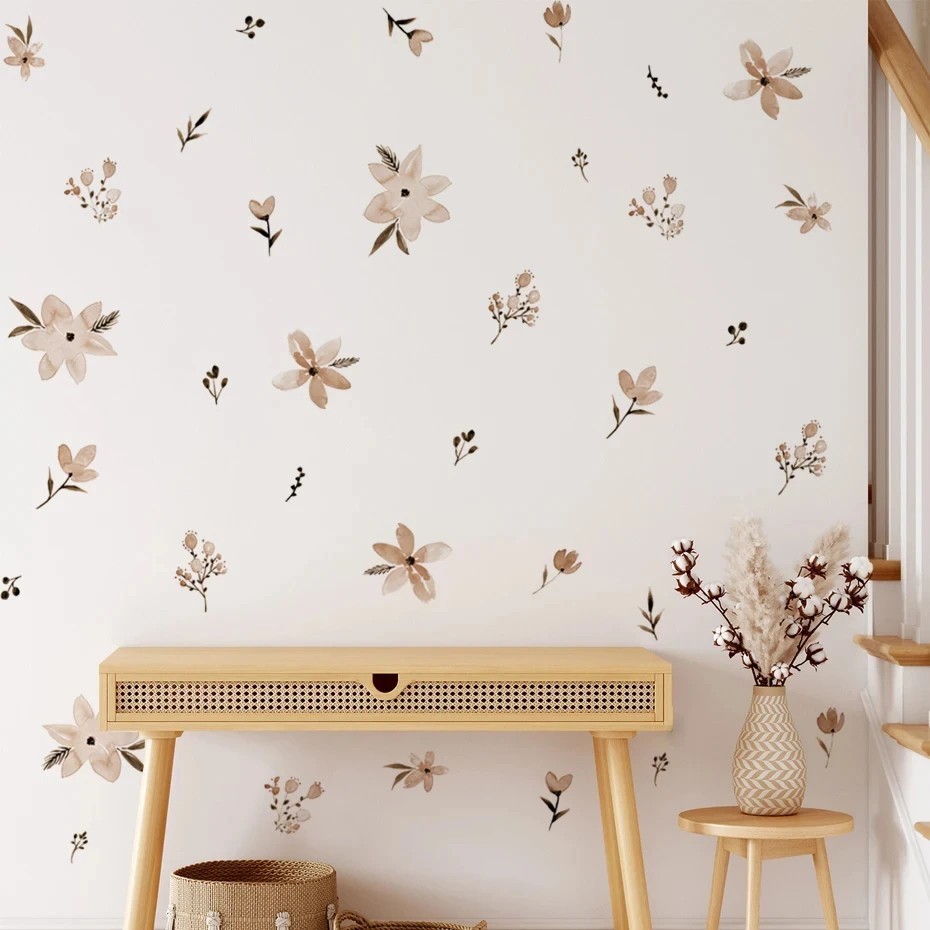 Boho Watercolor Flower Wall Stickers Removable Decals Bedroom Back to School