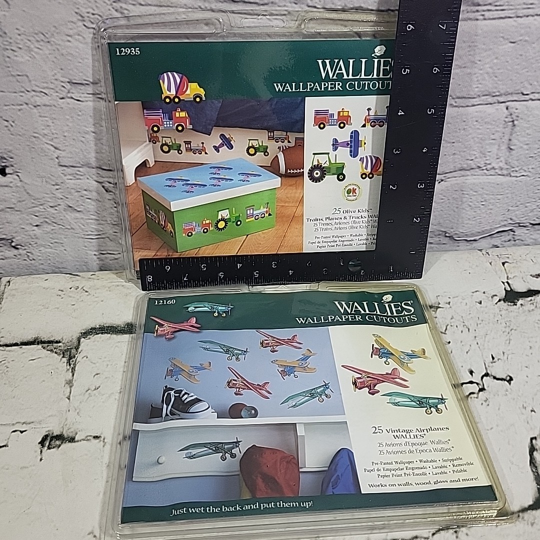 Wallies Wallpaper Cutouts Lot Of 2 Packs Train Trucks Airplanes Wall Decals