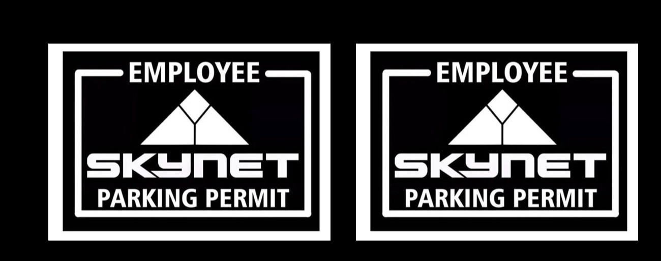 Skynet Employee Parking Permit Two 4" Vehicles Window Door Cyberdyne Systems