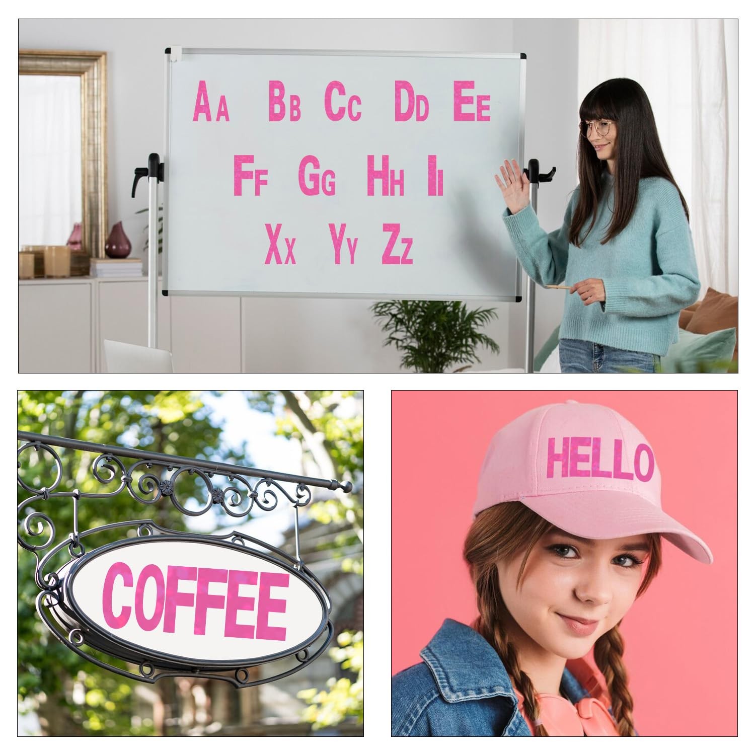 Starboling Letter Stickers,2 Inch+1 Inch Pink Alphabet 1+2inch, 1+2inch
