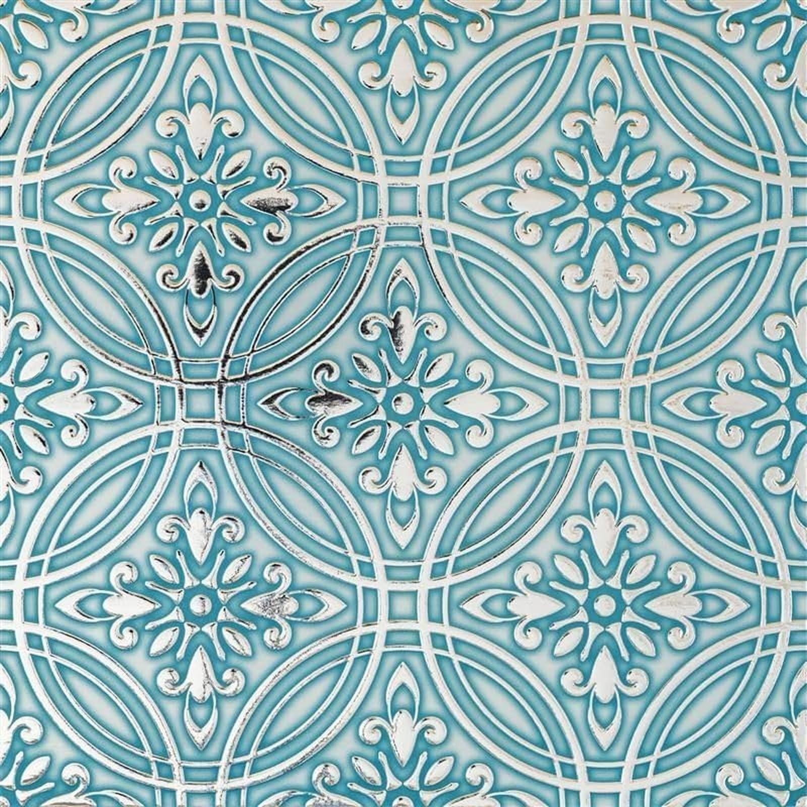 Main Street 24-Pack of 8 x 8" Wallpaper Tiles Peel and Stick Metallic Teal Pa…