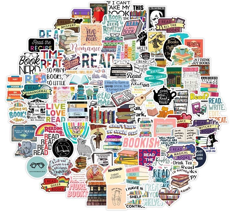 300pcs Book Lover Vinyl Stickers, Love Books, Book Worm, Reading 024252626-1