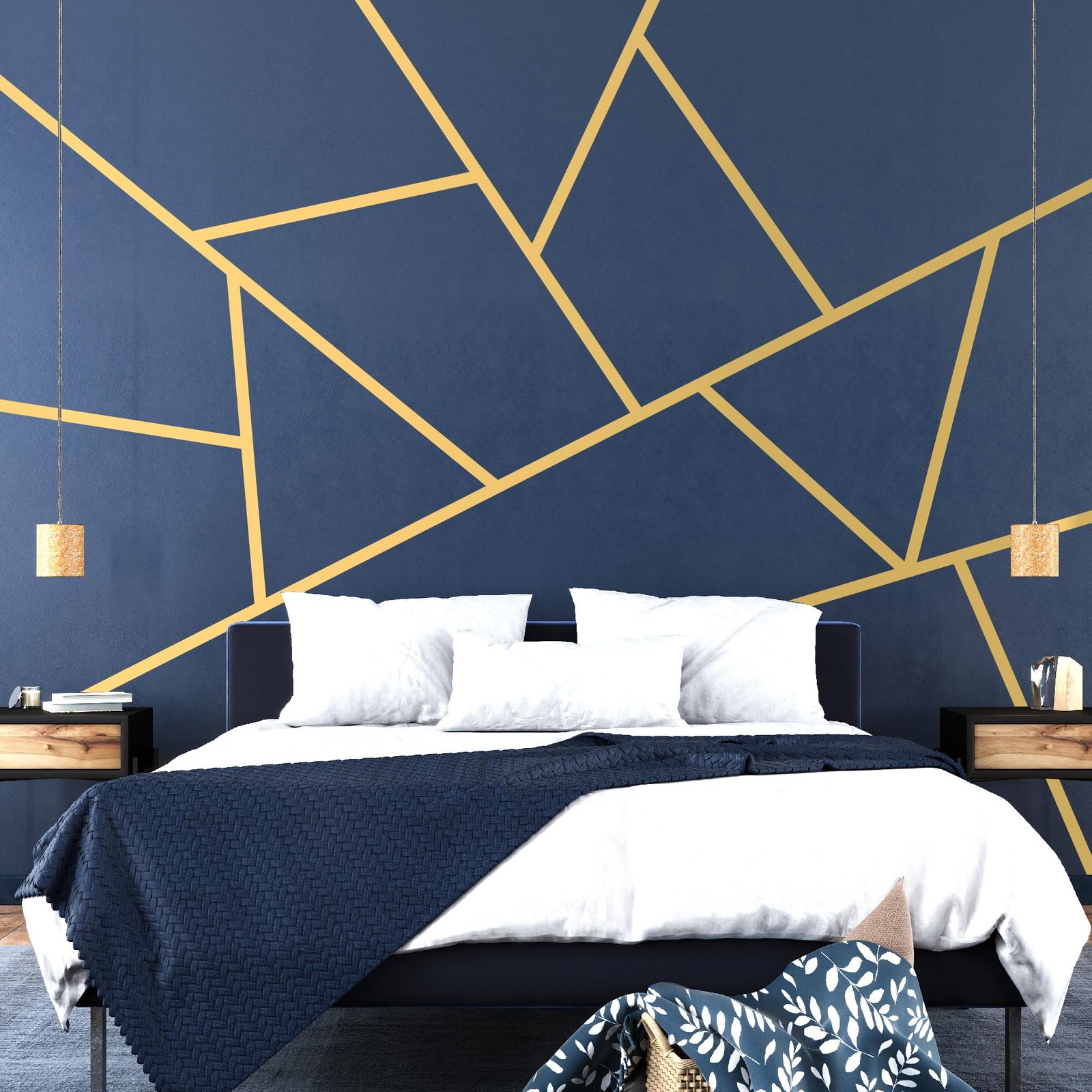 Metalic Gold Large Vinyl Modern Line Wall Decals, Peel and Stick Removable Ge…