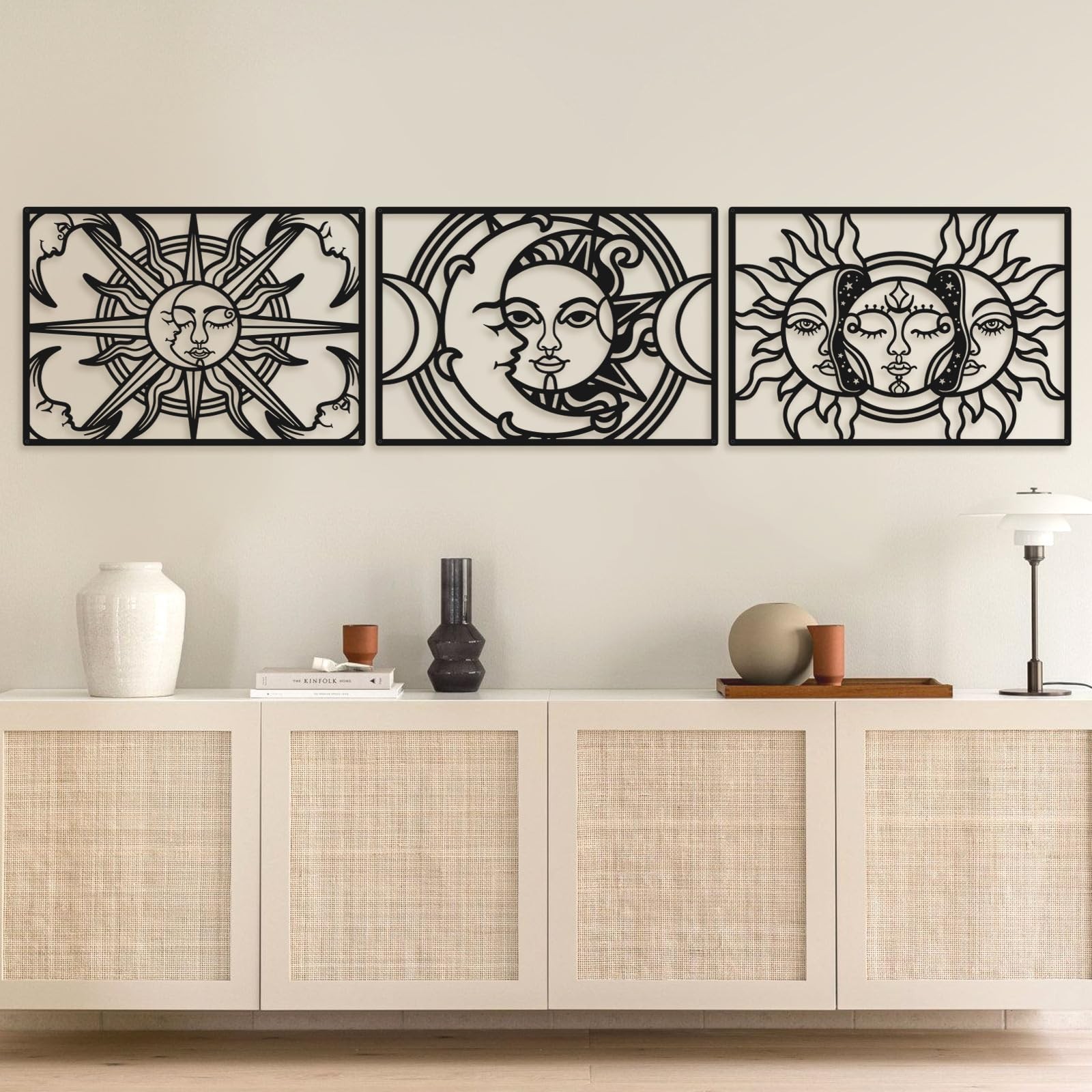Bakovity Black Metal Wall Decor, Black Abstract Wall Art, Moon Line Art Déc
