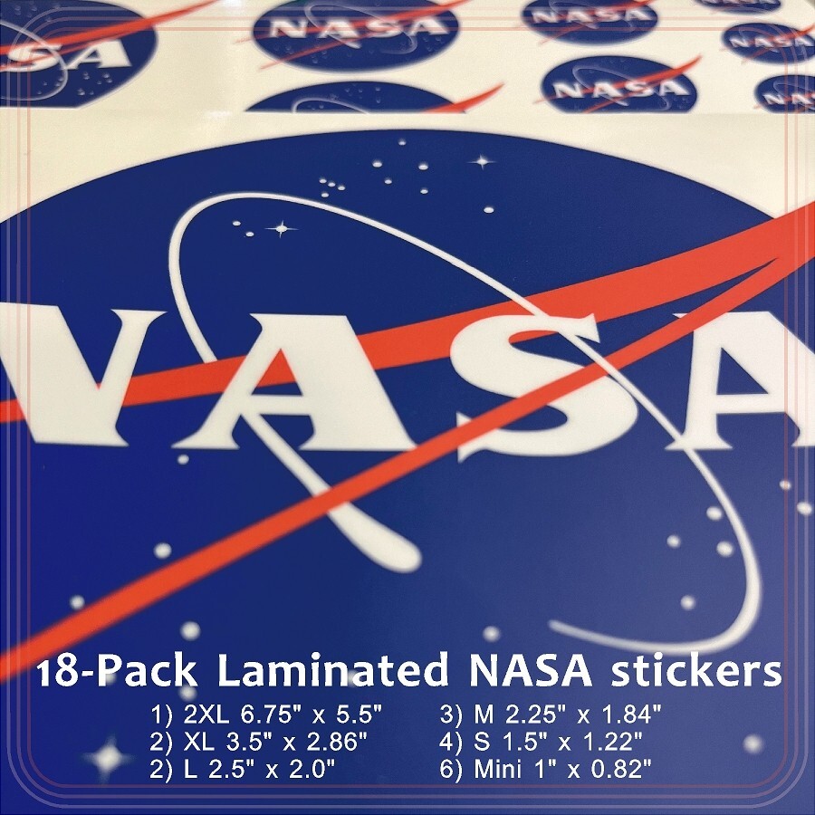 18 Pack NASA Laminated High Quality Stickers for Laptop, Window or Smooth Surfac
