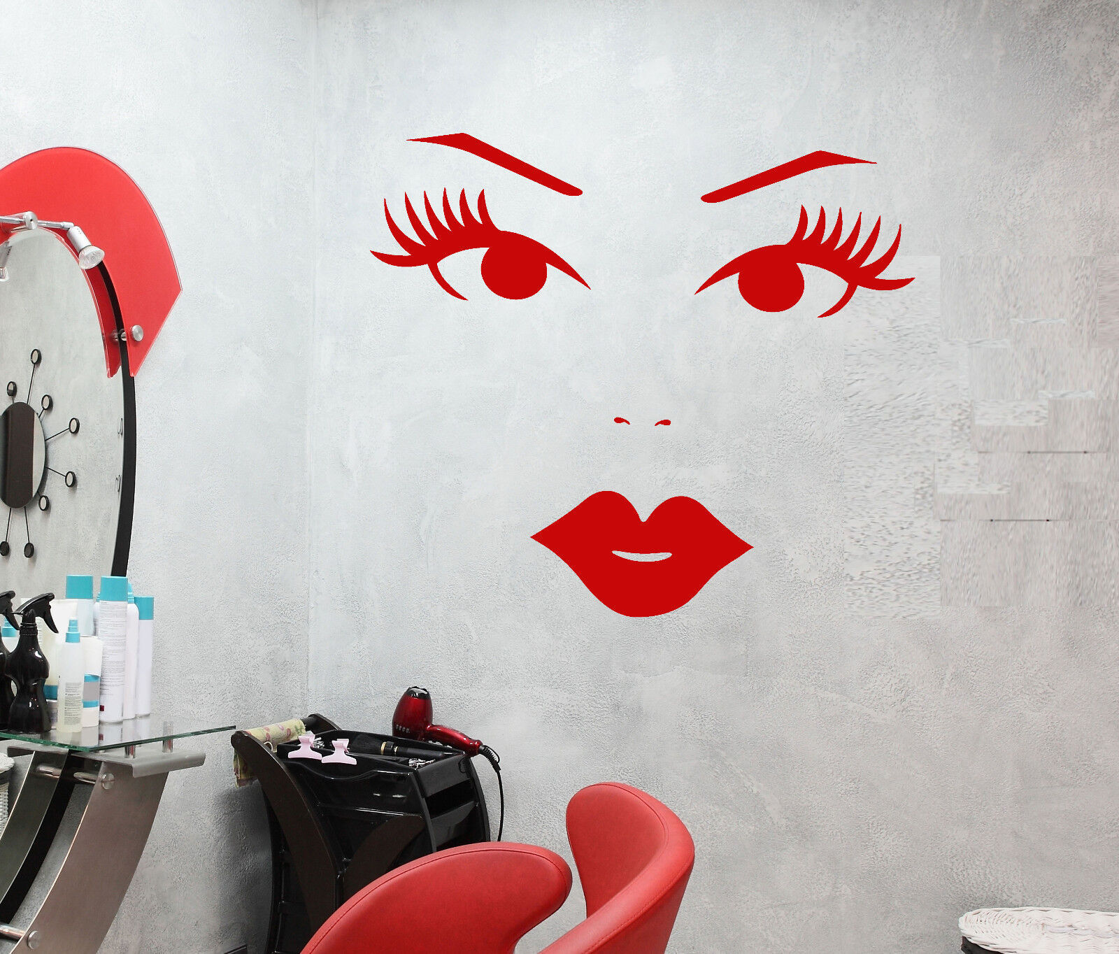 Vinyl Wall Decal Cartoon Girl Face Sexy Lips Eyelashes Makeup Stickers (2788ig)