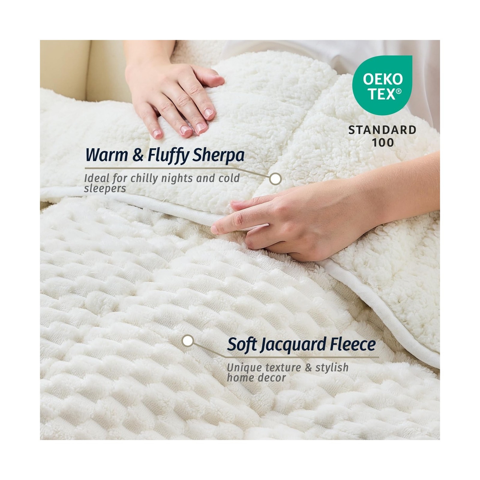 Wemore Fleece Weighted Blanket for Adults (60" x 80" 15lbs, Cream W… Fast Ship