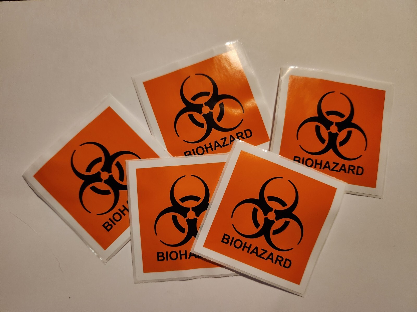 New 5 pack Orange Biohazard Sticker 3” x 3”