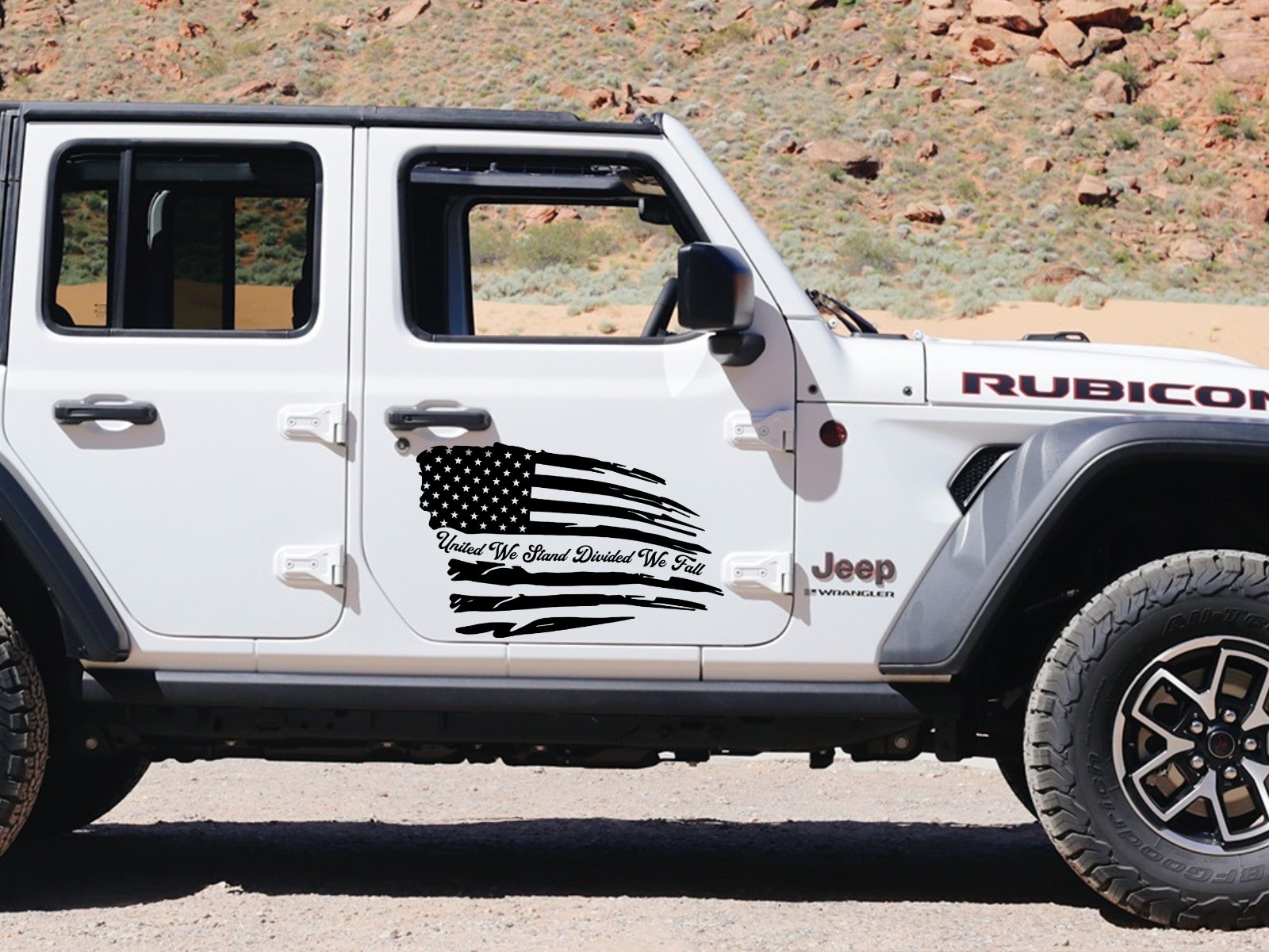 Distressed America Flag Vinyl Car Decal Sticker United We Stand Divided We Fall
