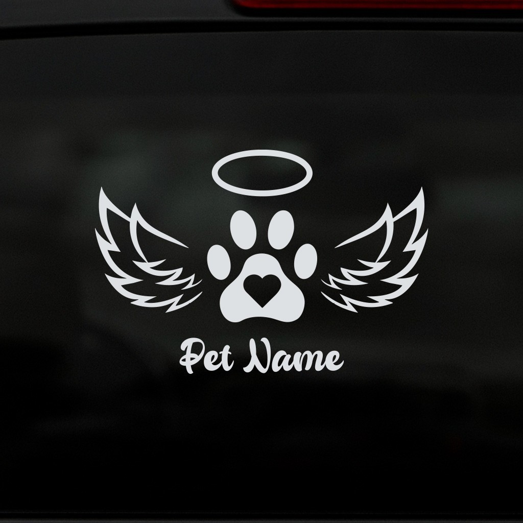 Personalized Angel Wings Paw Print Decal – Custom Pet Memorial Sticker 7×4.5