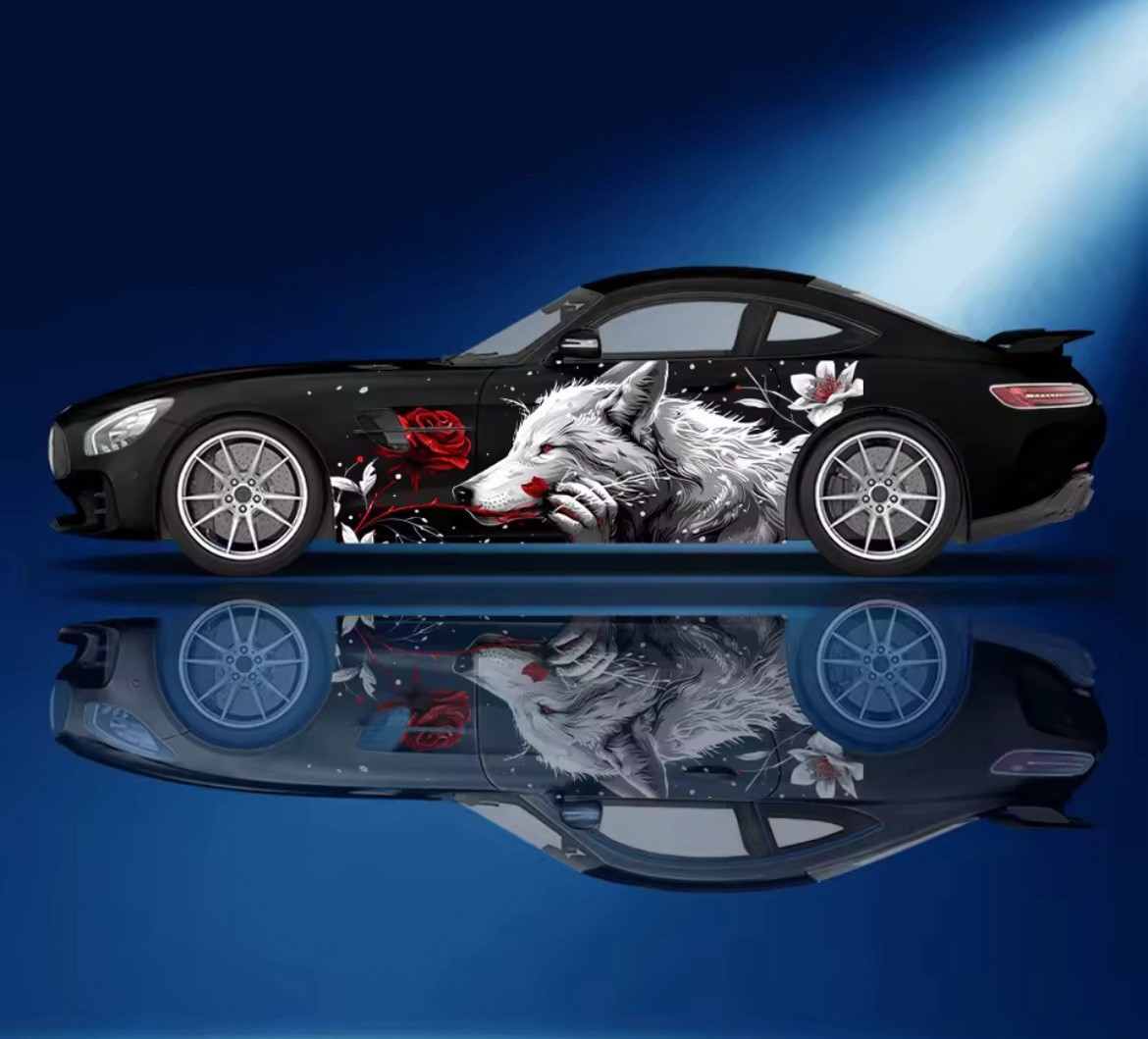 Red Rose Wolf Car Vinyl; Comes With Both Sides; Cool Car Decals 2 PCS