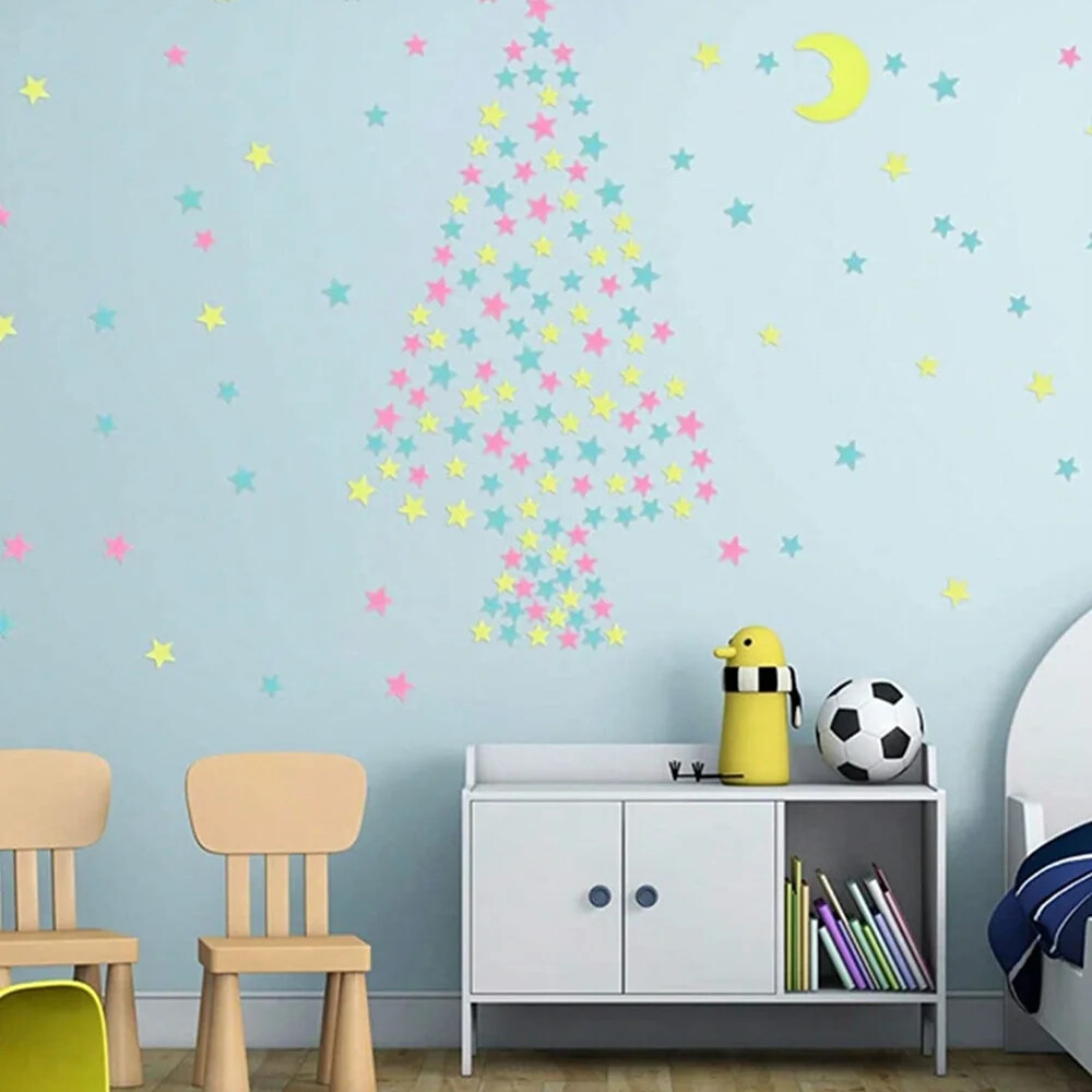 3/50/100Pcs Fluorescent Glow the Dark 3D Stars Moon Wall Stickers Kids Baby Room