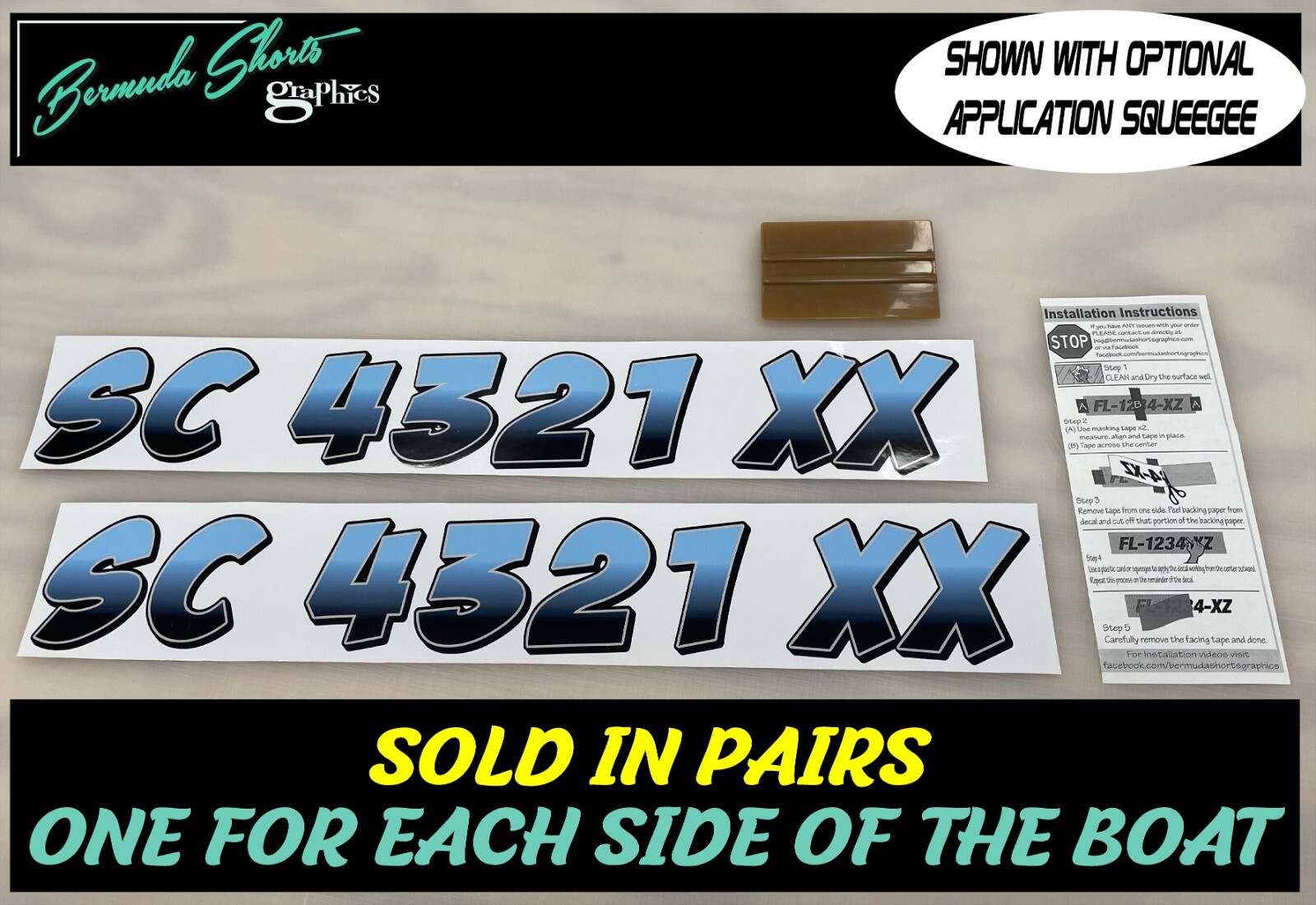 Boat Registration Numbers & Letters 2 Pack 3" x 15" Boat & Jetski Stickers GRB
