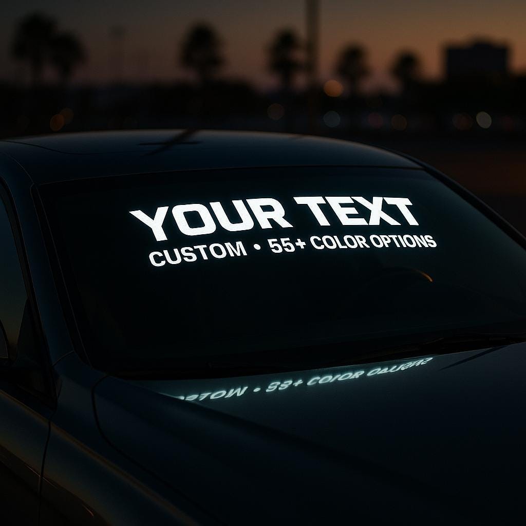 Custom Reflective Windshield Banner Decal Text & Logo | Car Sunstrip 55+ Colors