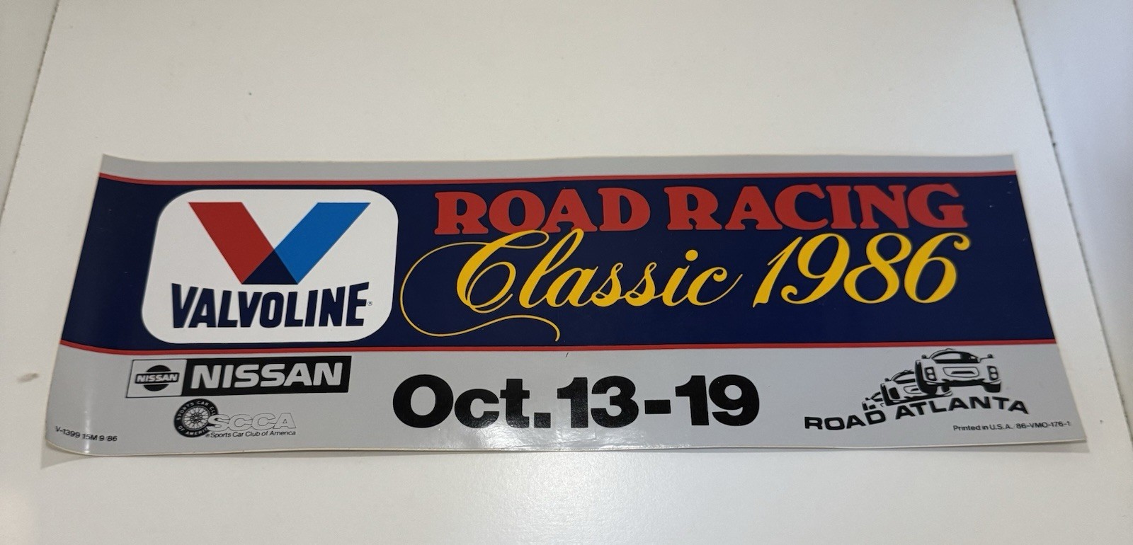 Vintage Valvoline Road Racing Classic 1986 Road Atlanta Bumper Sticker SCCA