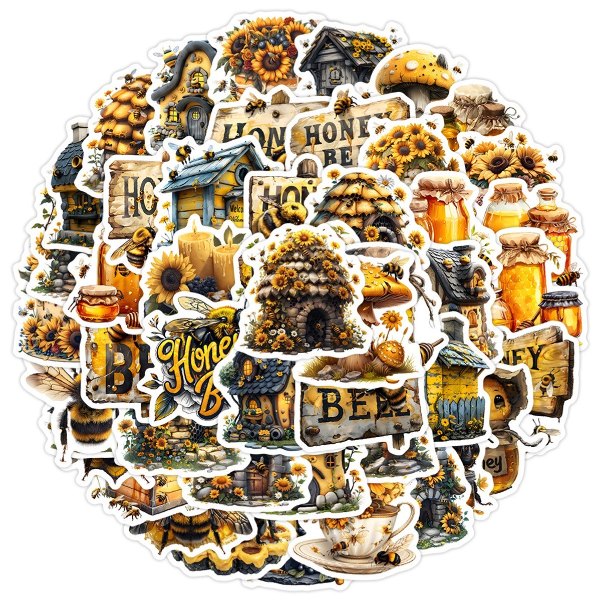 50pcs Waterproof Vinyl Stickers Honey Bumble Bee Luggage Phone Car Water Bottle