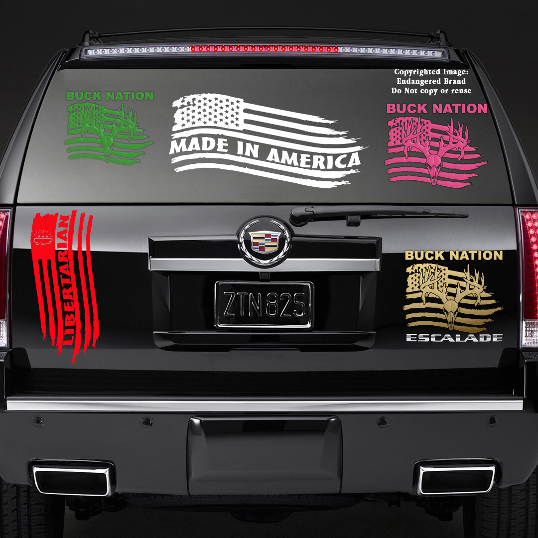 Made in America Tattered Flag Stars Left sticker decal NRA 2nd Amendment