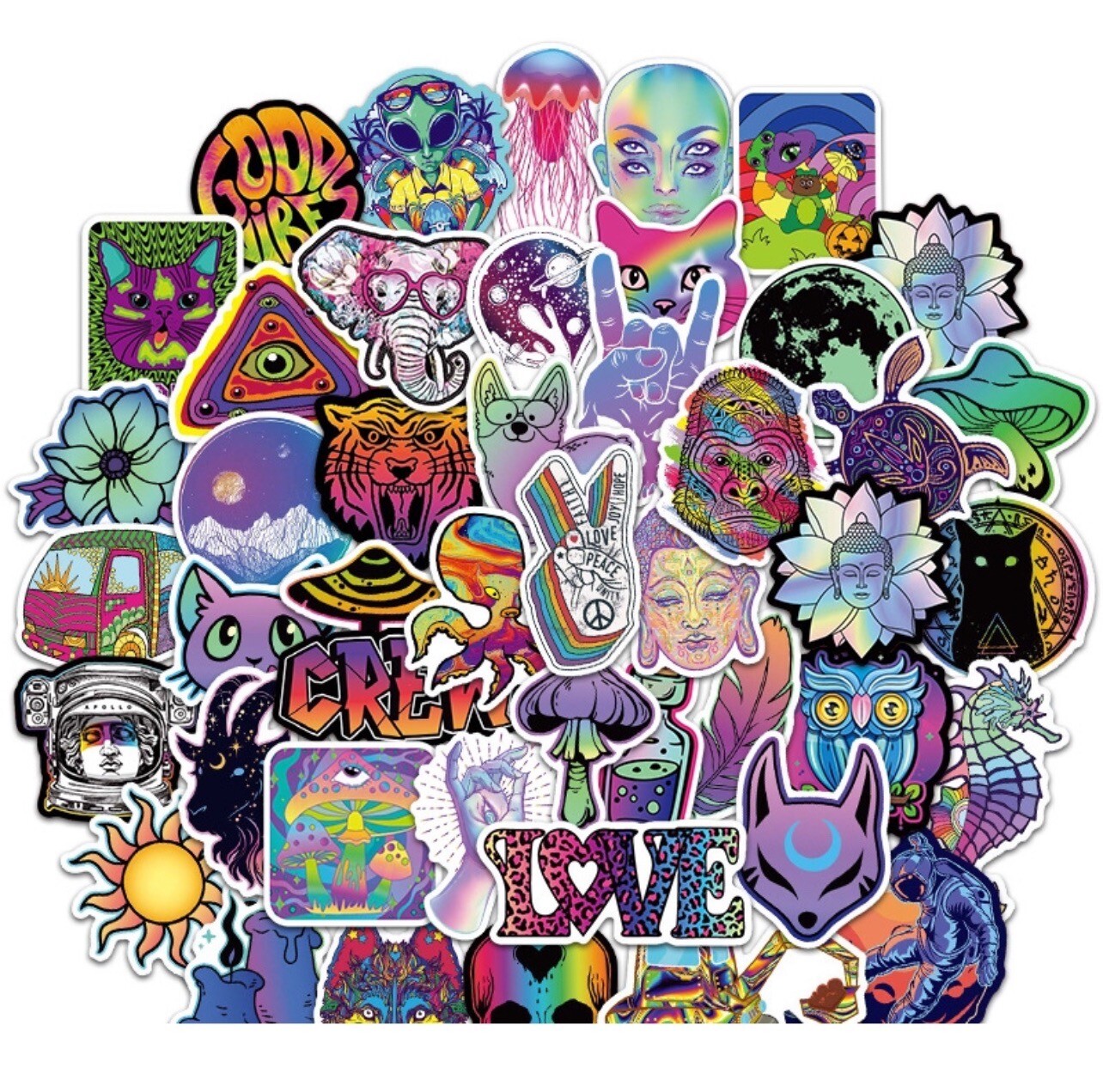 10 Random Psychedelic Stickers Trippy Decals Laptop Hydro Yeti Car Free Shipping