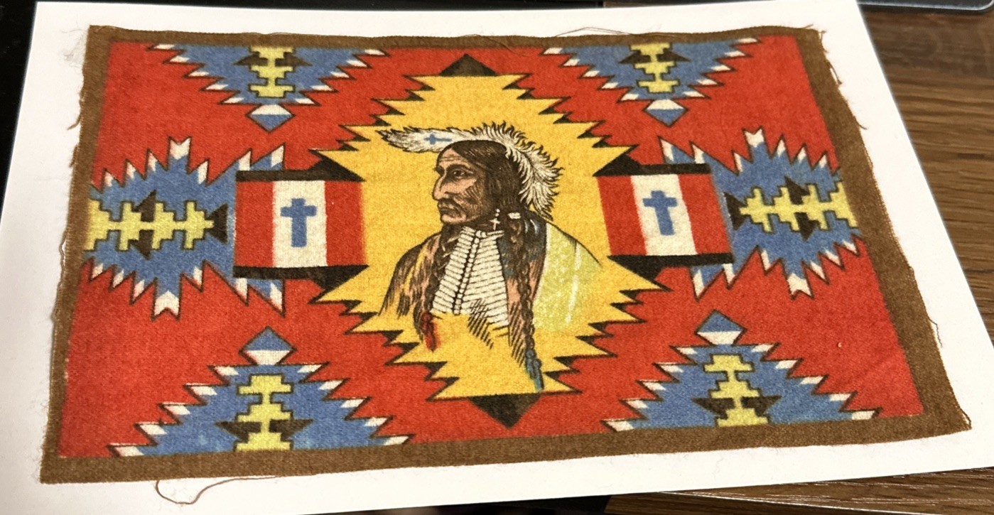 Antique 1920s Tobacco Felt – Chief With Crosses