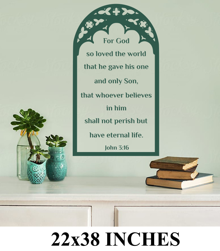 JOHN 3:16 RELIGIOUS LARGE WALL DECAL CUSTOM MADE COLOR CHOICES WINDOW SHAPE 38"