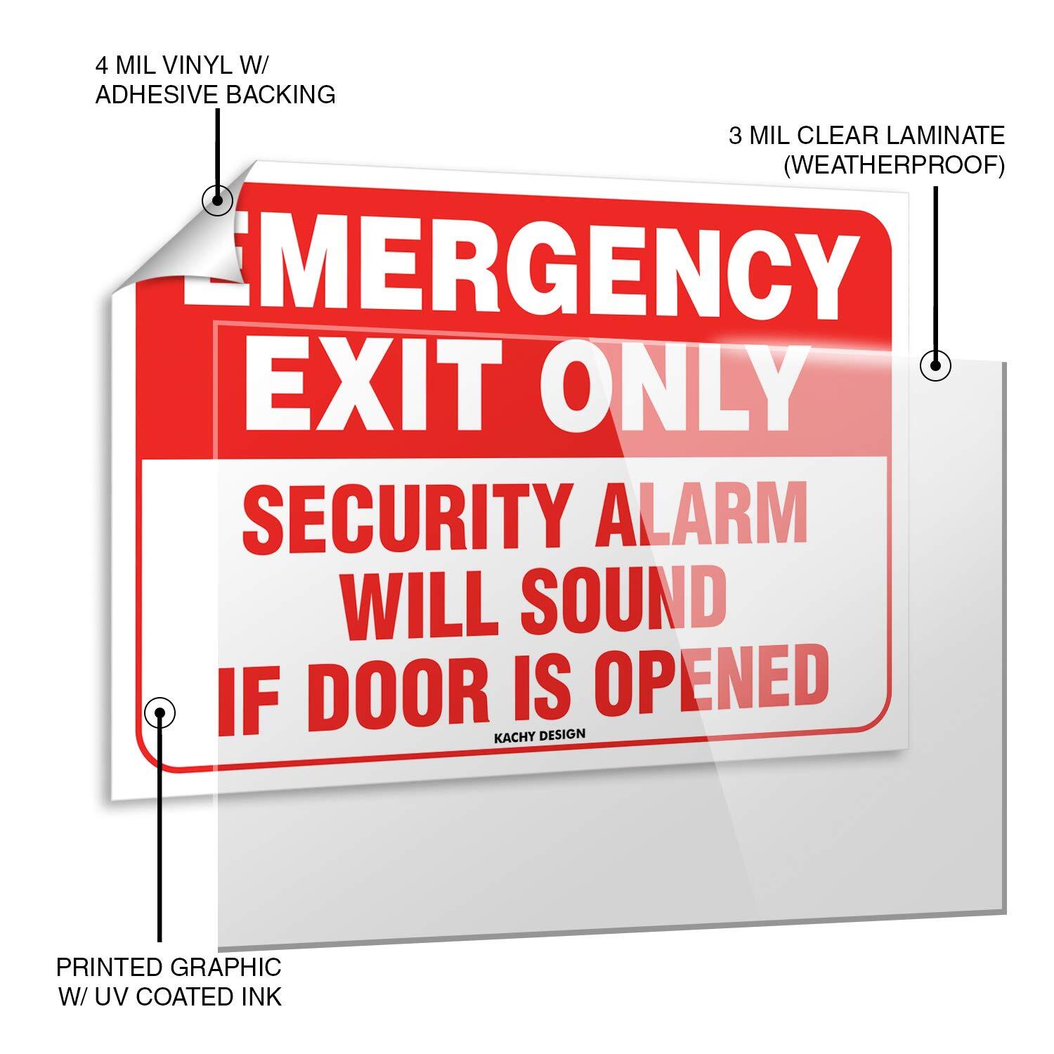 Kachy Signs – (Set of 2) Emergency Exit Only Sticker Sign – 10" x 7" – Durabl…