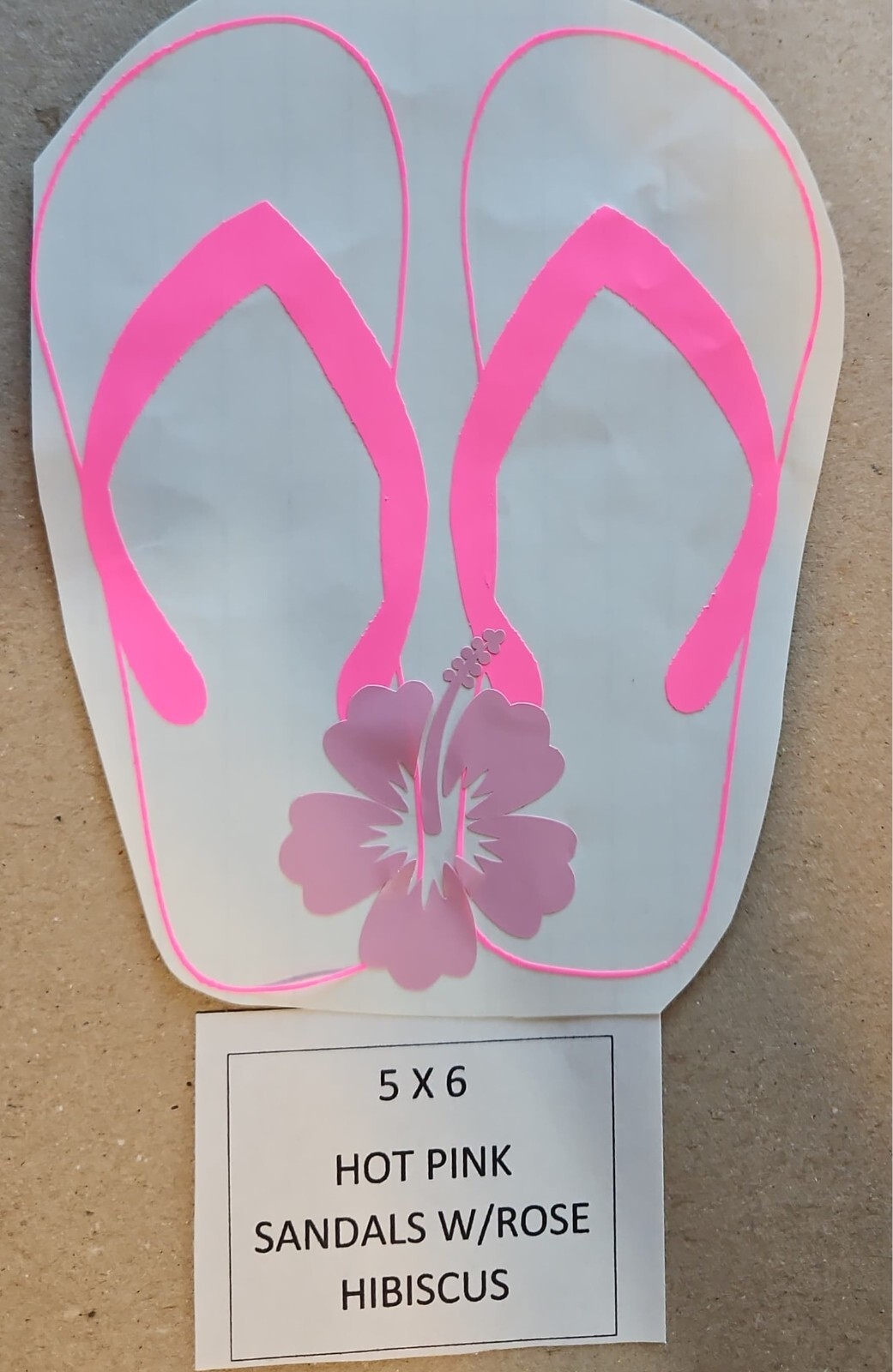 Hot Pink Flip Flops with Rose Hibiscus 5" x 6" Vinyl Window Decal