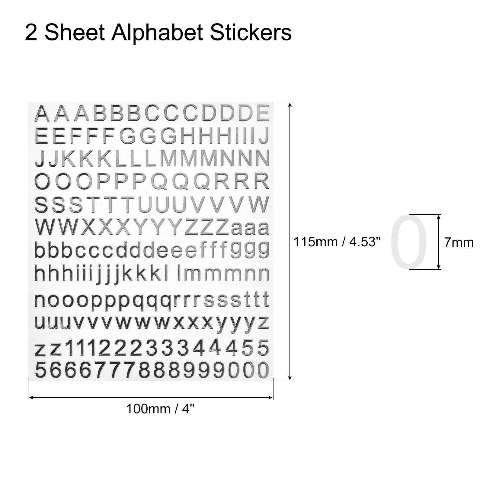 2 Sheet Alphabet Letters Number Stickers Foil Glitter Self Adhesive Silver