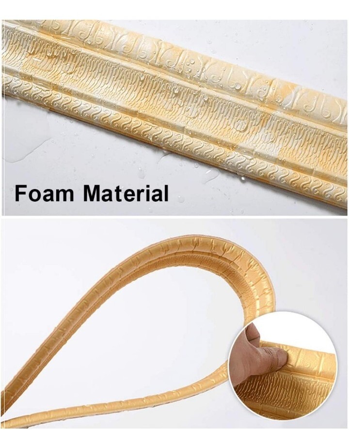 Cozylkx 90"X 3" Self Adhesive Flexible Foam Molding Trim, 3D Sticky Decorative