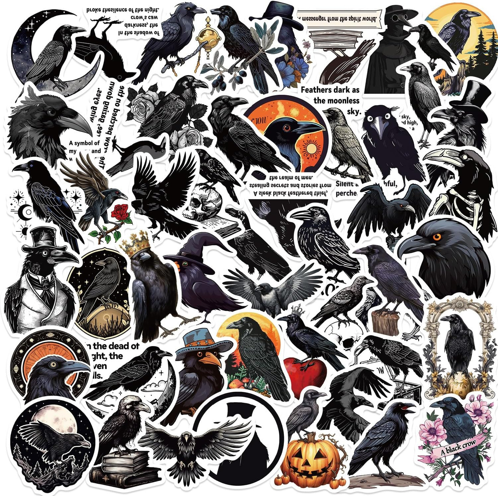 Gothic Raven Crow Stickers 50 Waterproof Vinyl Halloween Decorations Scrapbooks