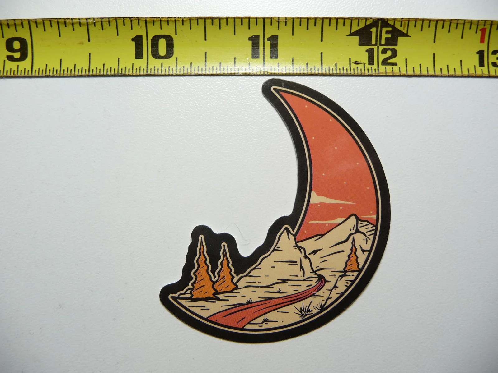 NEAT CRESCENT MOON NATURE SCENE SMALL STICKER DECAL HIKING CAMPING WOODS PARK