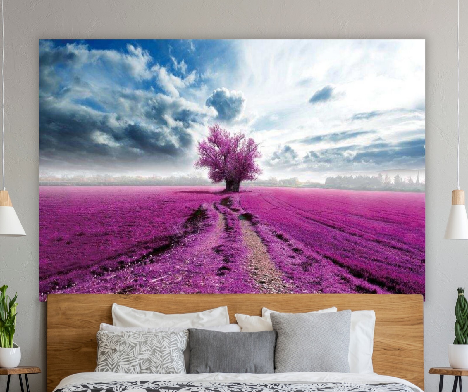 Boho Display Wall Art Decor; Bohemian Lavender Fields Large Bedroom Artwork