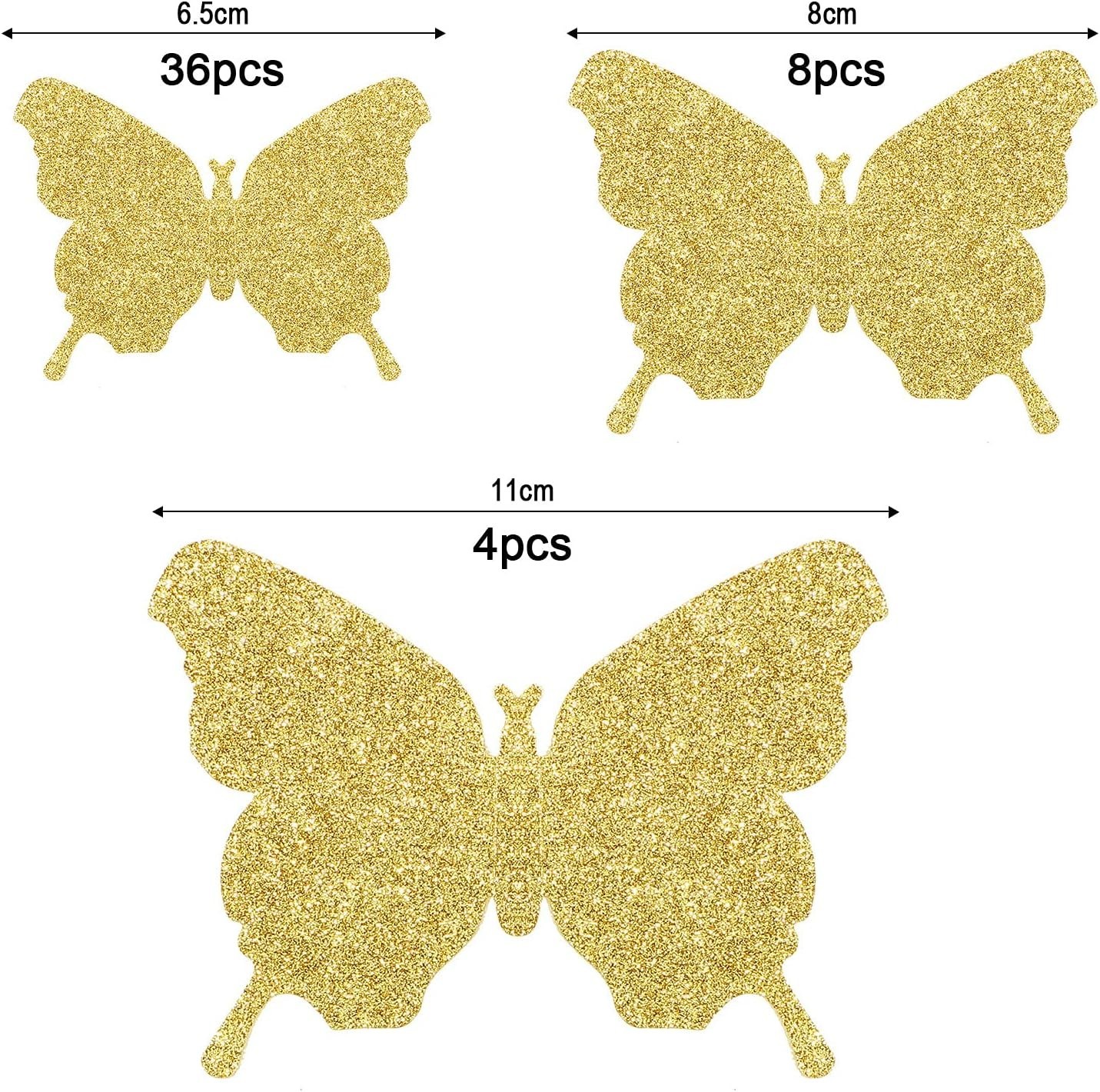 Elegant 48-Piece DIY Glitter Gold Mirror Butterfly Decals – Perfect for Any Room