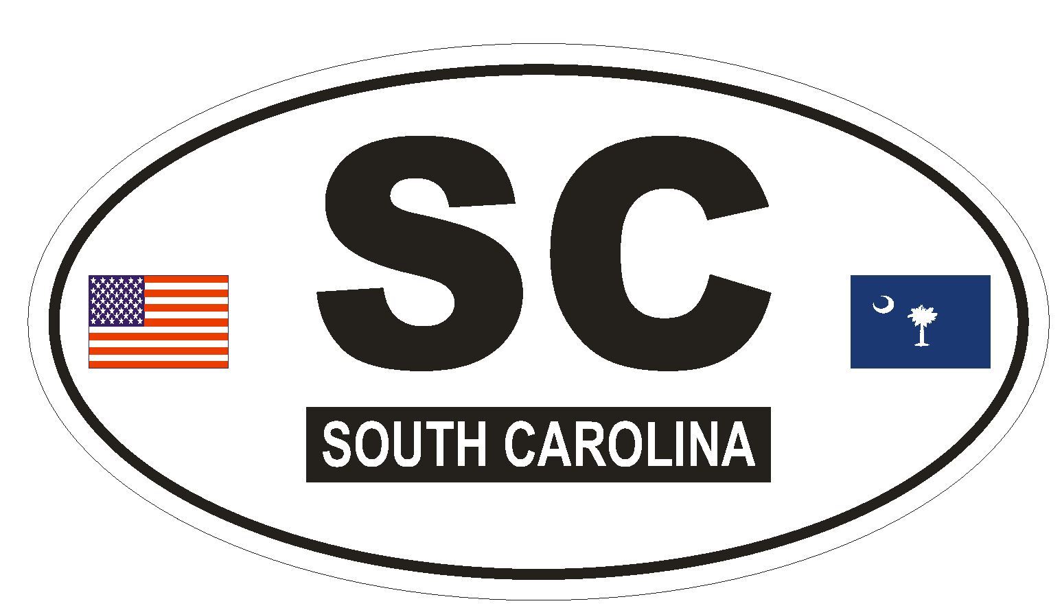SC South Carolina Oval Bumper Sticker or Helmet Sticker D774 Euro Oval with Flag